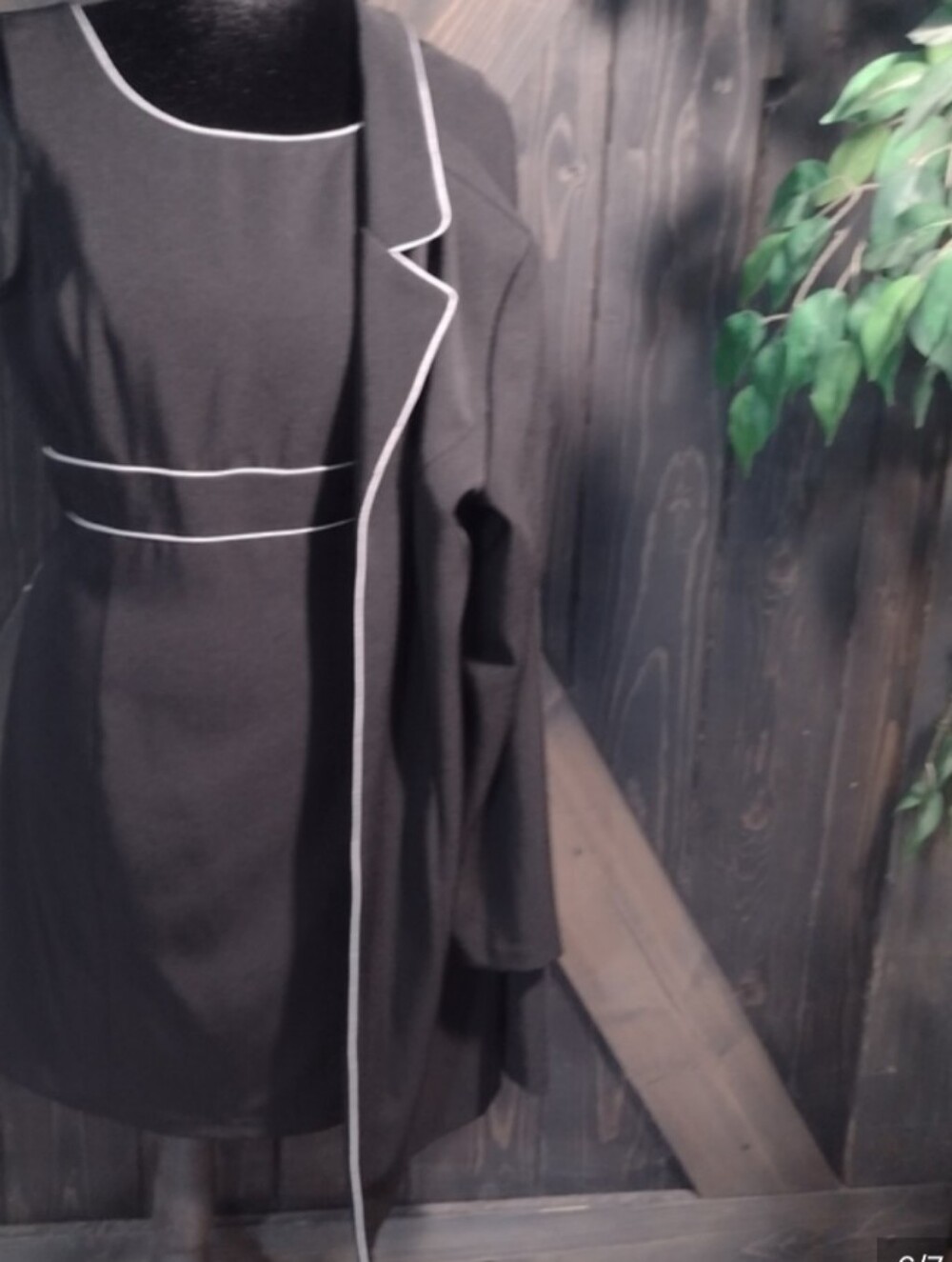 Alyn Paige Black Long Coat with White Piping - Women's Jacket & Dress Sz 11/12